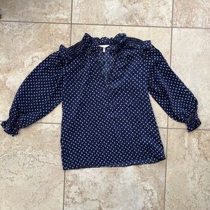 Rebecca Taylor Navy with lilac Polka Dot silk blouse